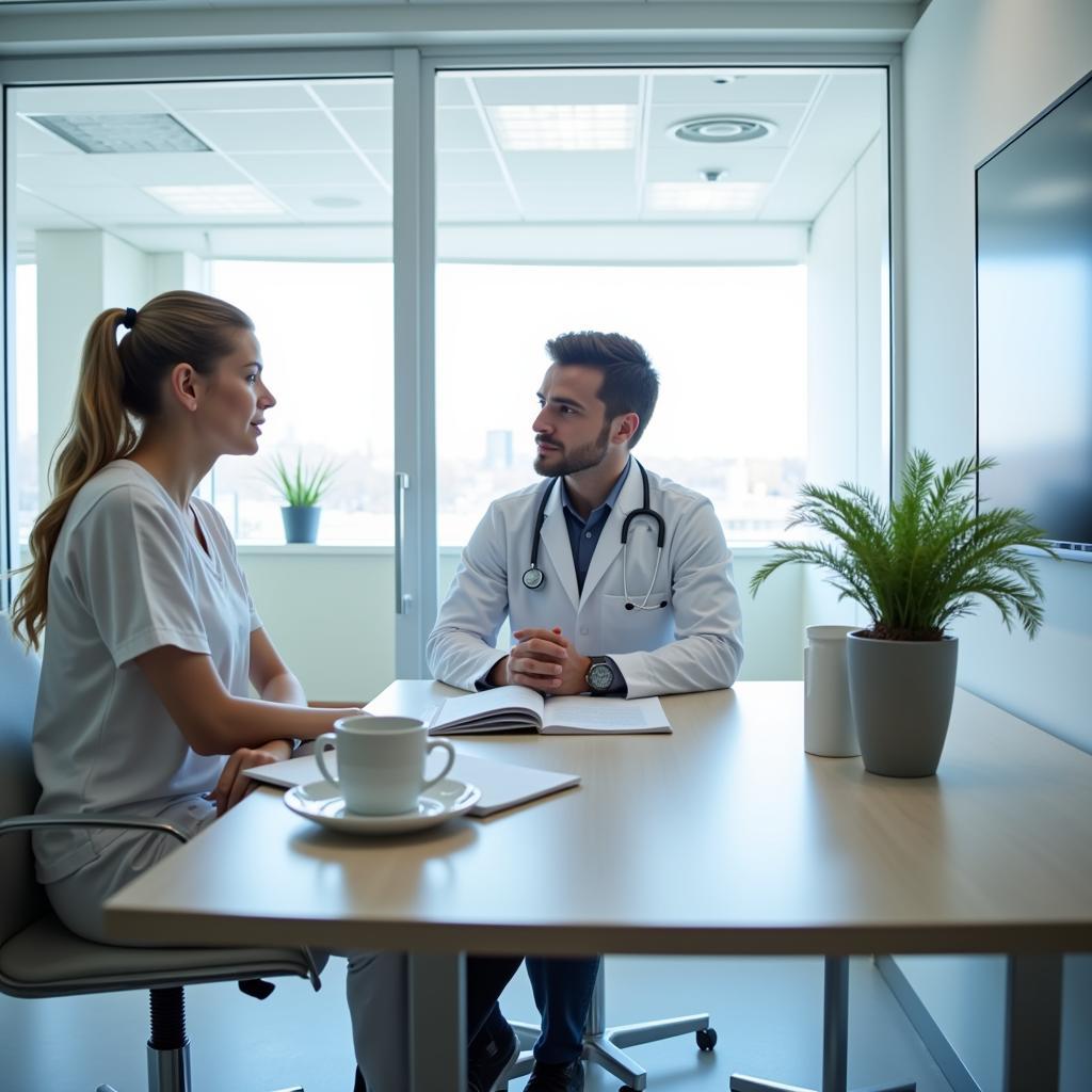 Arzt im Gespräch mit Patient in der 360 Grad Klinikom Leverkusen