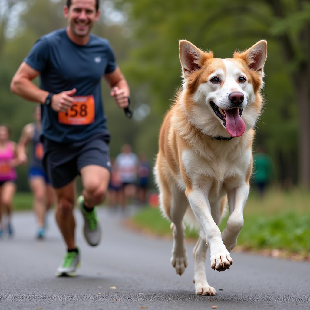 Hund und Besitzer beim 6-Pfoten-Lauf Leverkusen 2019