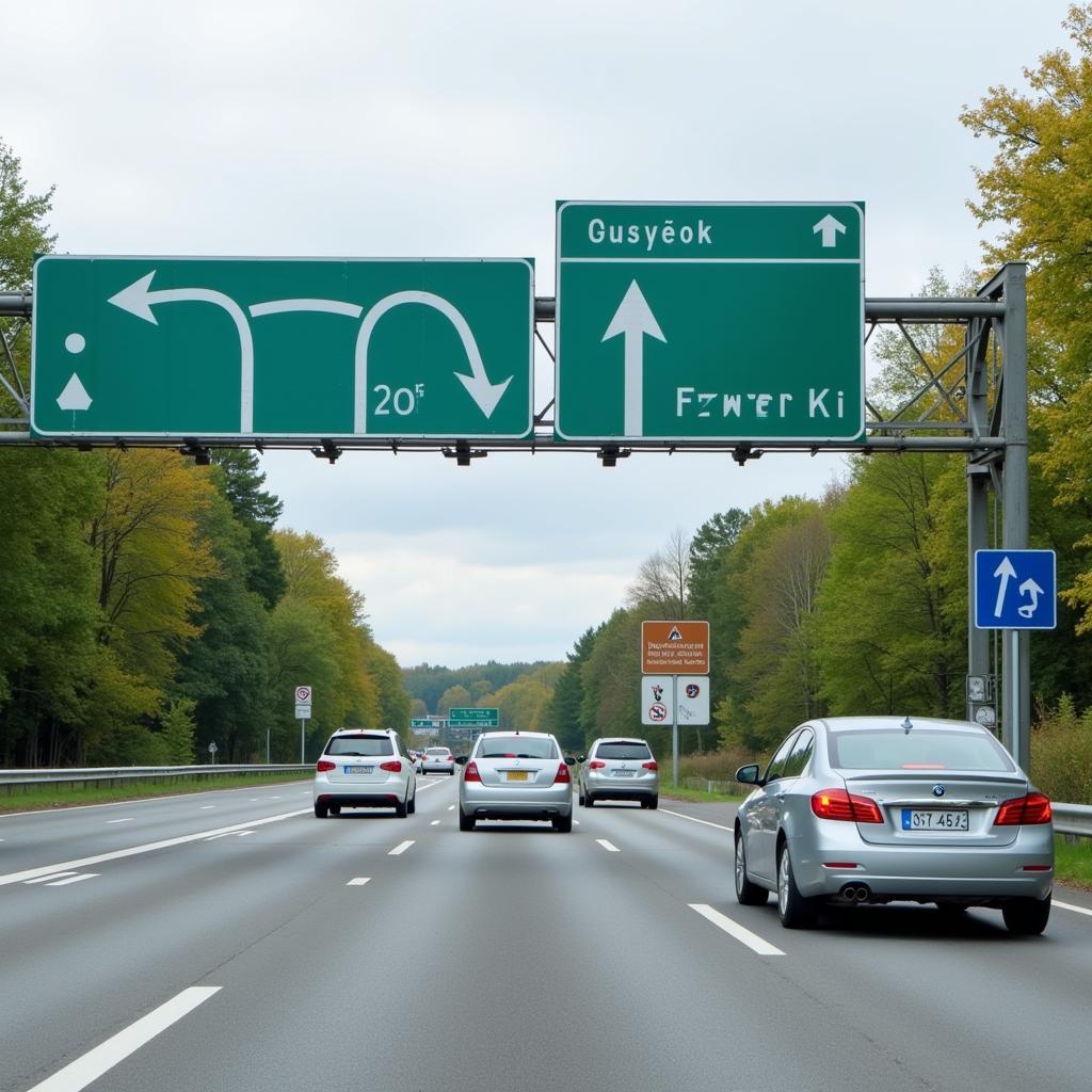 Umleitungsschilder auf der A 59 Leverkusen