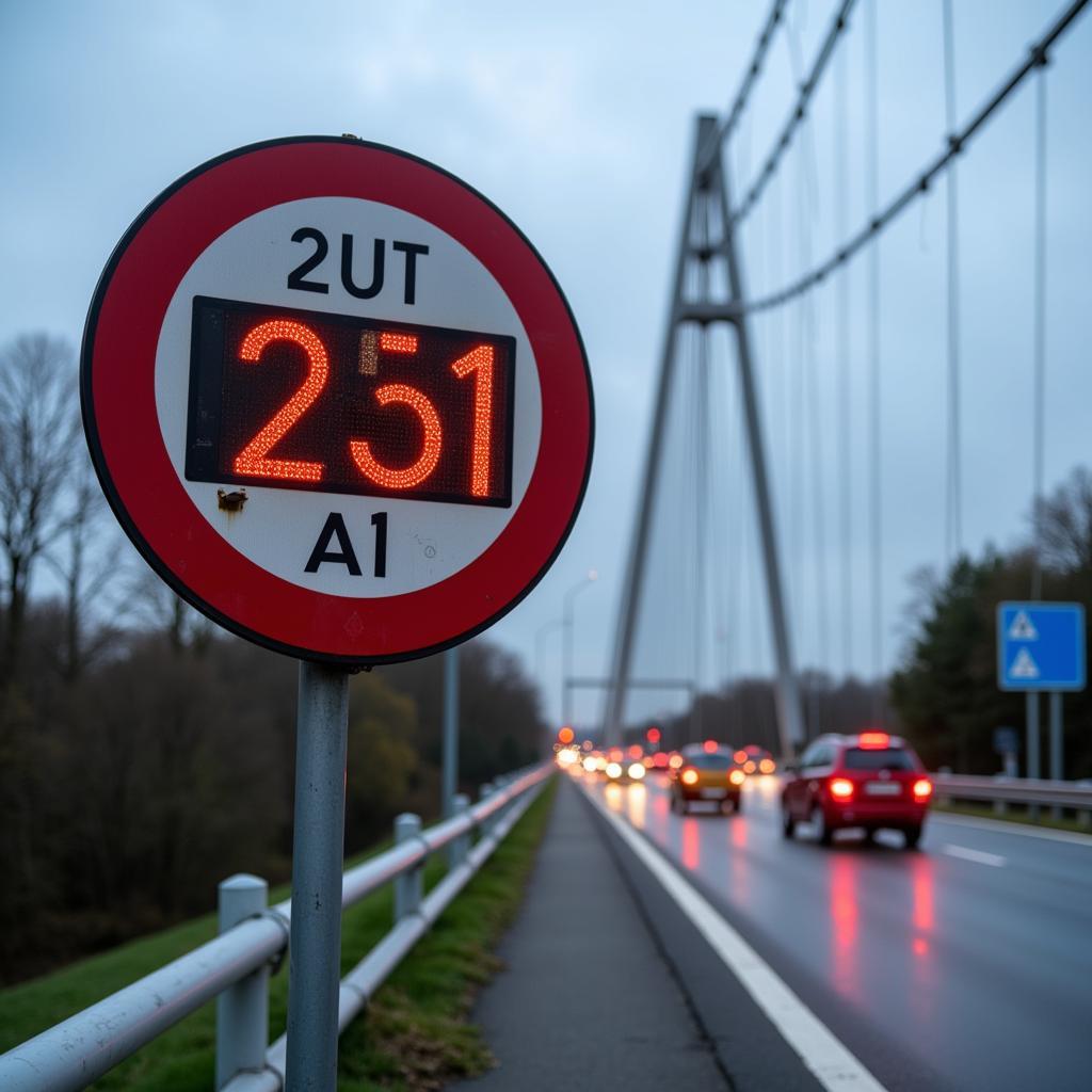 Aktuelle Geschwindigkeitsbegrenzung auf der A1 Brücke Leverkusen