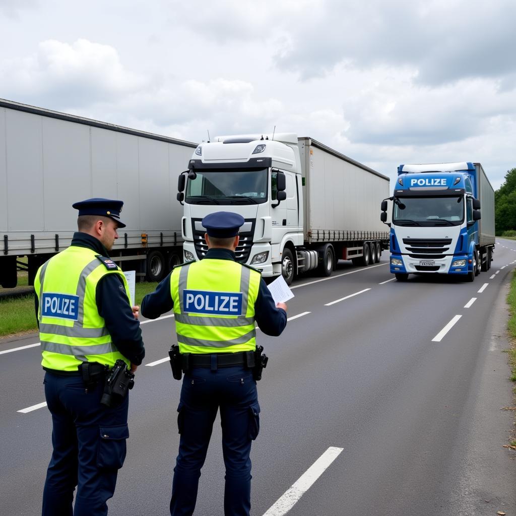 Polizeikontrolle auf der A1 Brücke Leverkusen