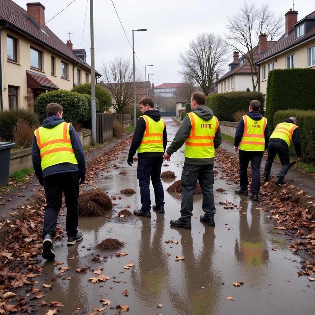 Helfer beim Wiederaufbau nach der Flutkatastrophe