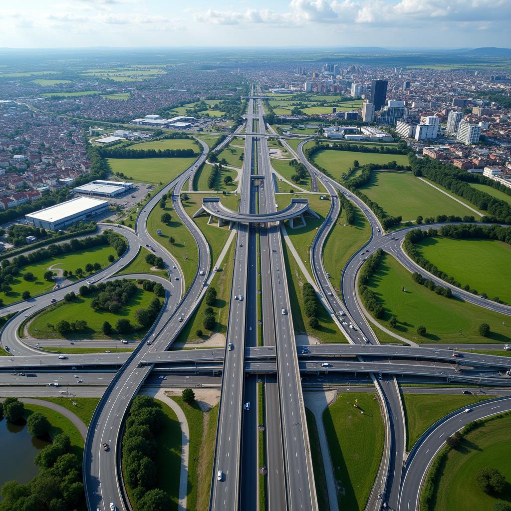 Autobahnkreuz Leverkusen West aus der Vogelperspektive