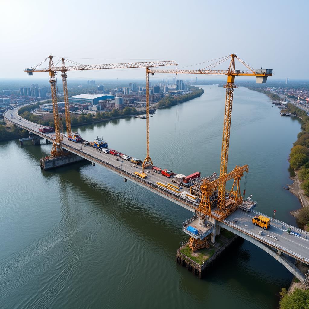 Luftbild der A1 Leverkusener Brücke Baustelle