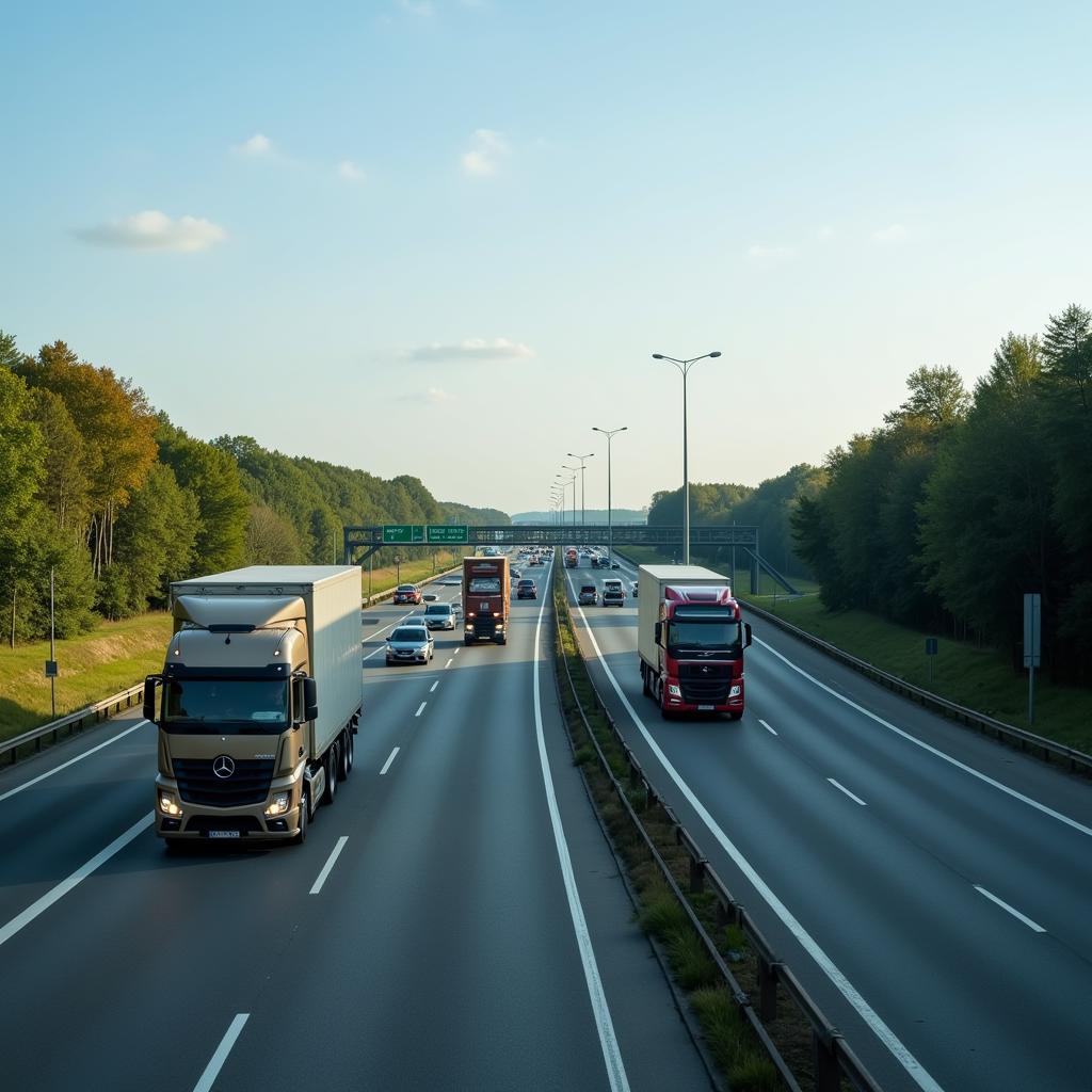 A1 Autobahn bei Leverkusen mit LKW Verkehr