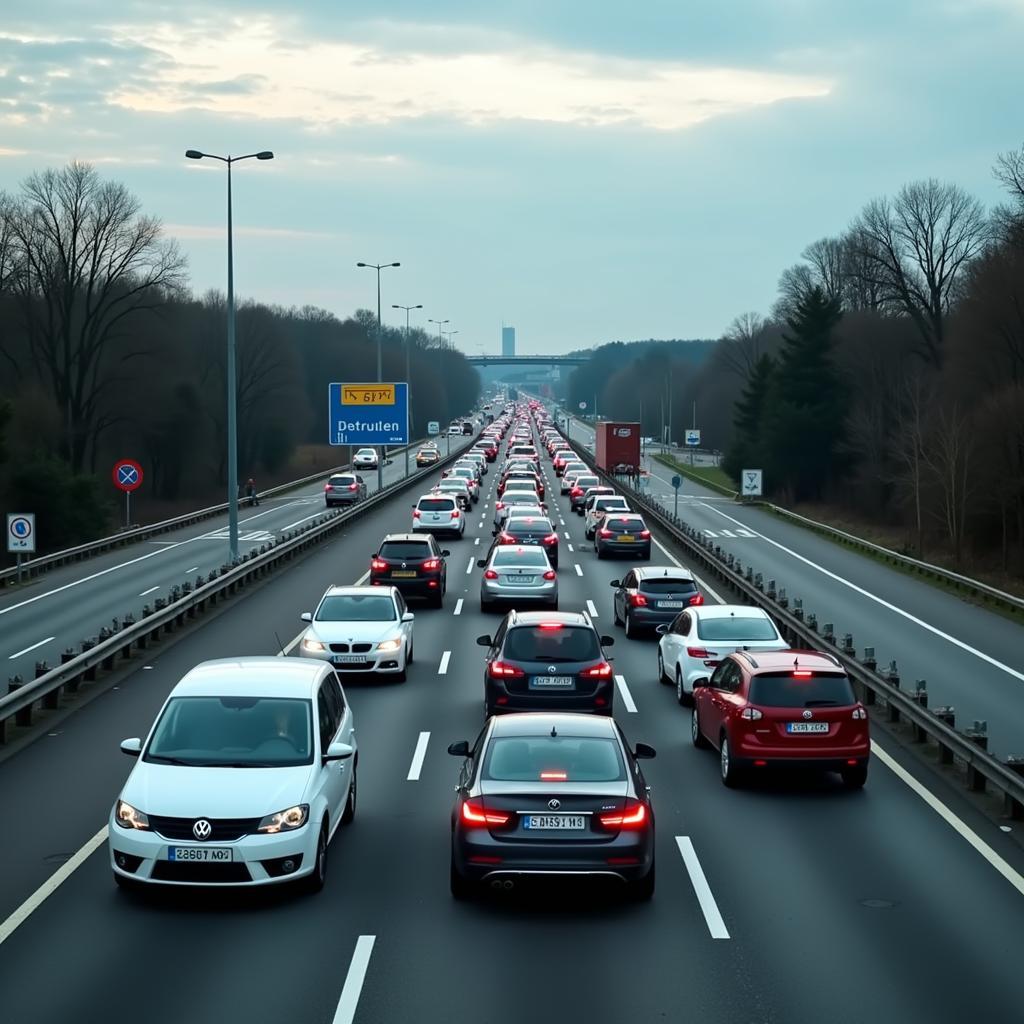 Stau auf der A1 Rheinbrücke Leverkusen Richtung Köln