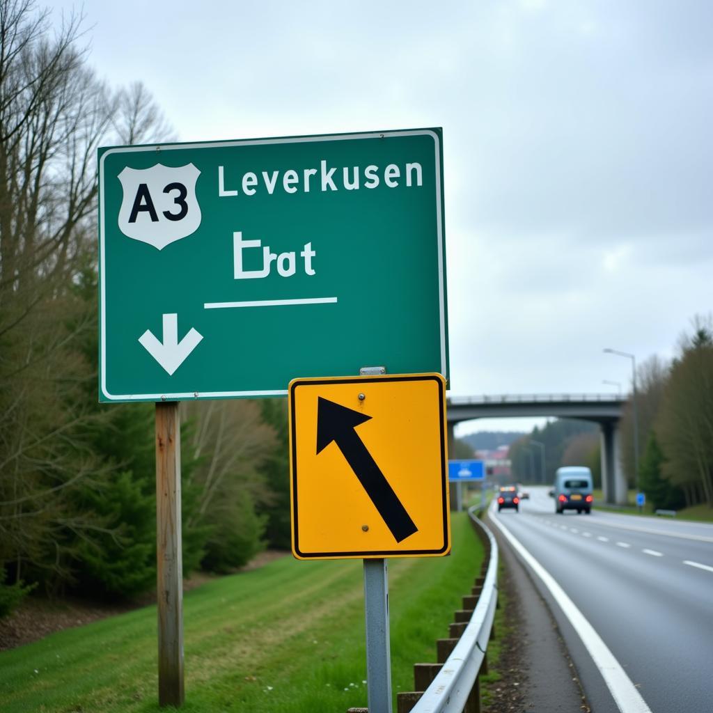 Ausfahrt der A3 bei Leverkusen mit Umleitungsschild