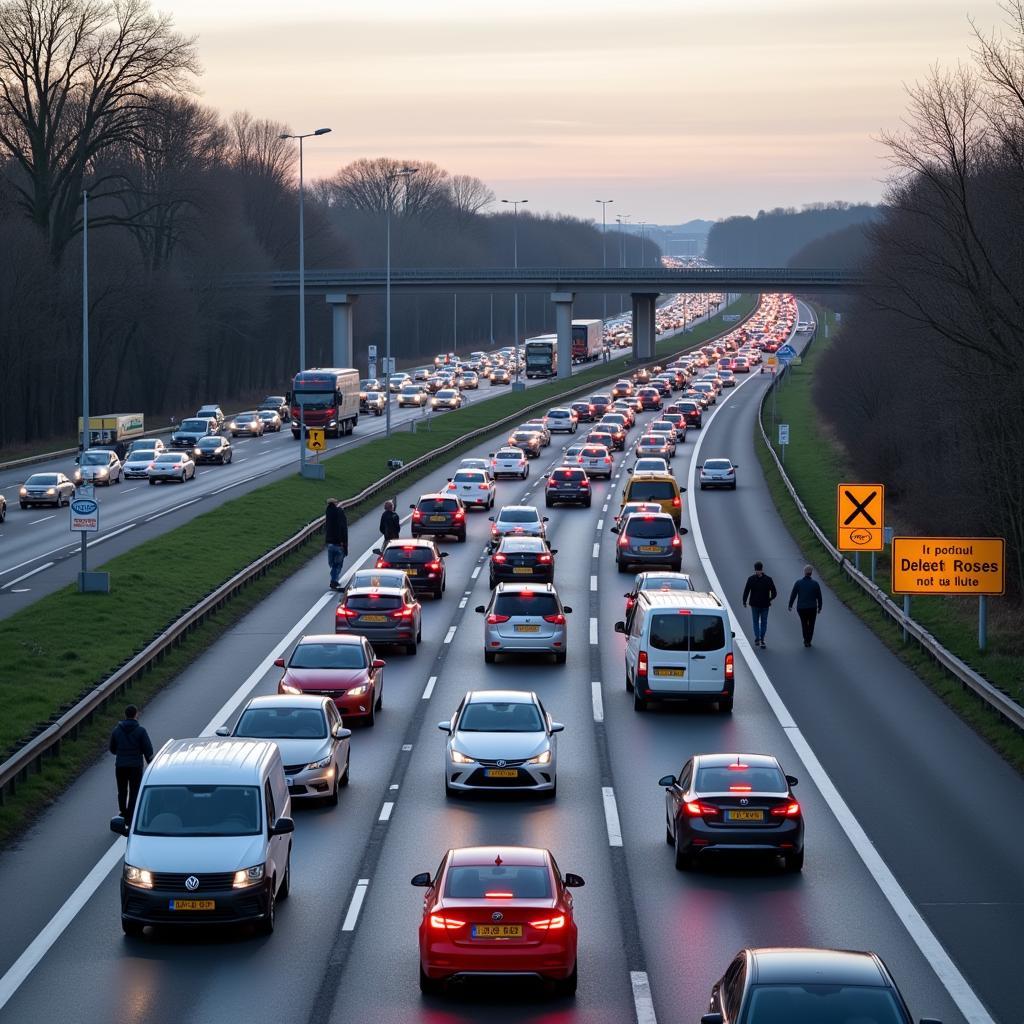 Verkehrsbehinderungen durch A3 Brückenschaden in Leverkusen