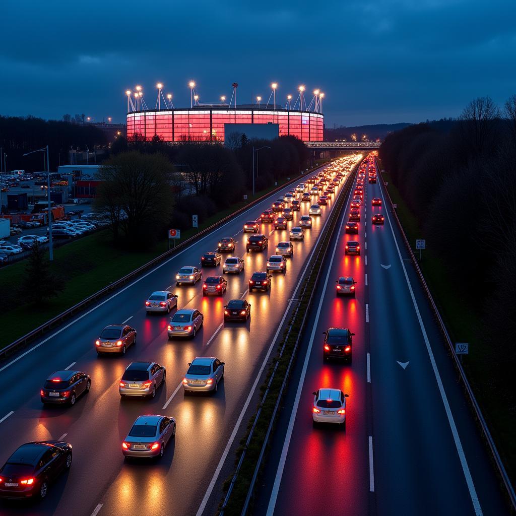 Stau auf der A3 Leverkusen an einem Spieltag