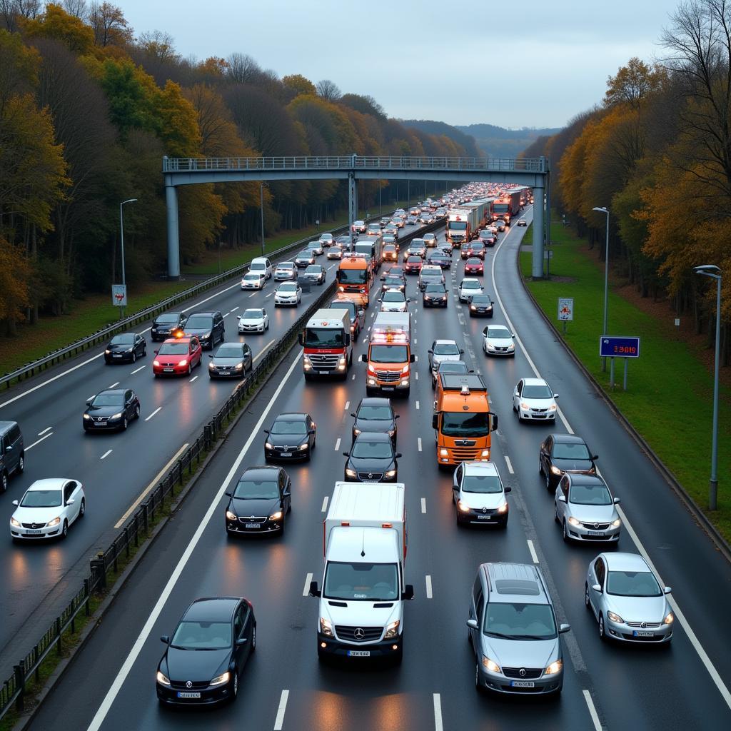 Verkehrschaos auf der A3 bei Leverkusen im Jahr 2017