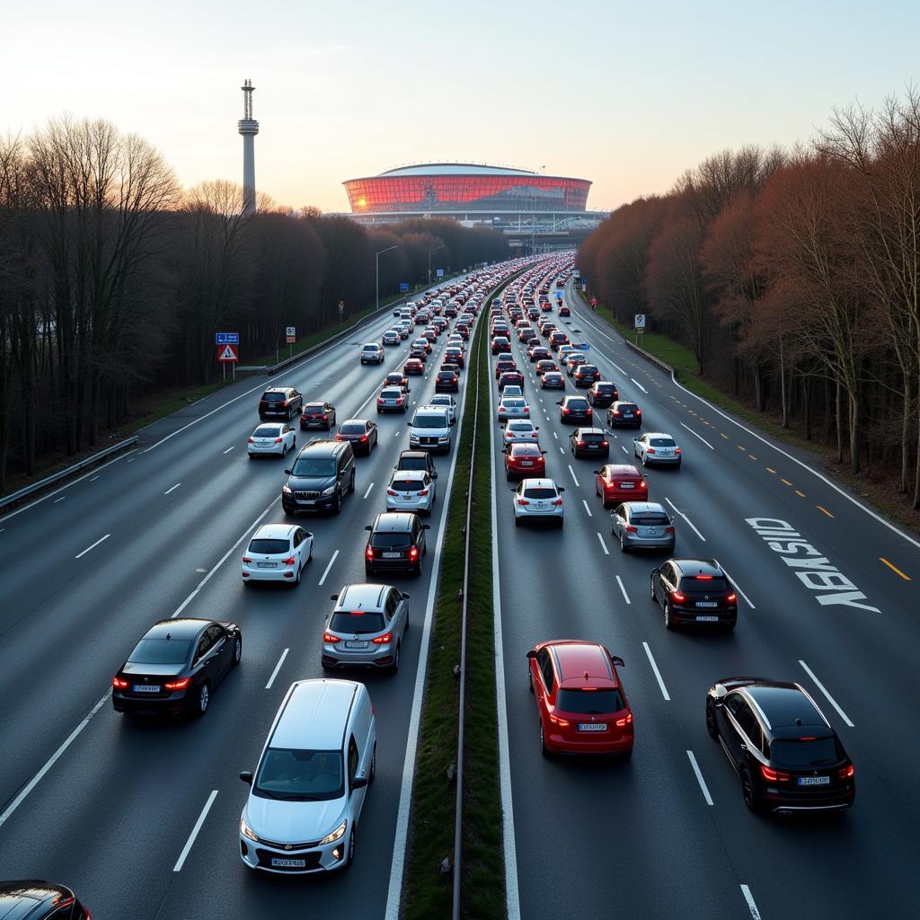 Stau an der A59 Ausfahrt Leverkusen