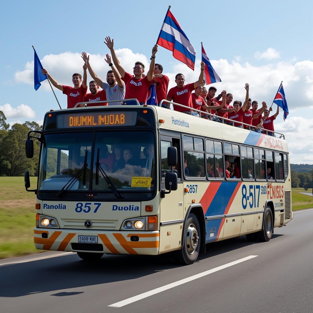 Fanbus auf der A59 unterwegs zum Spiel