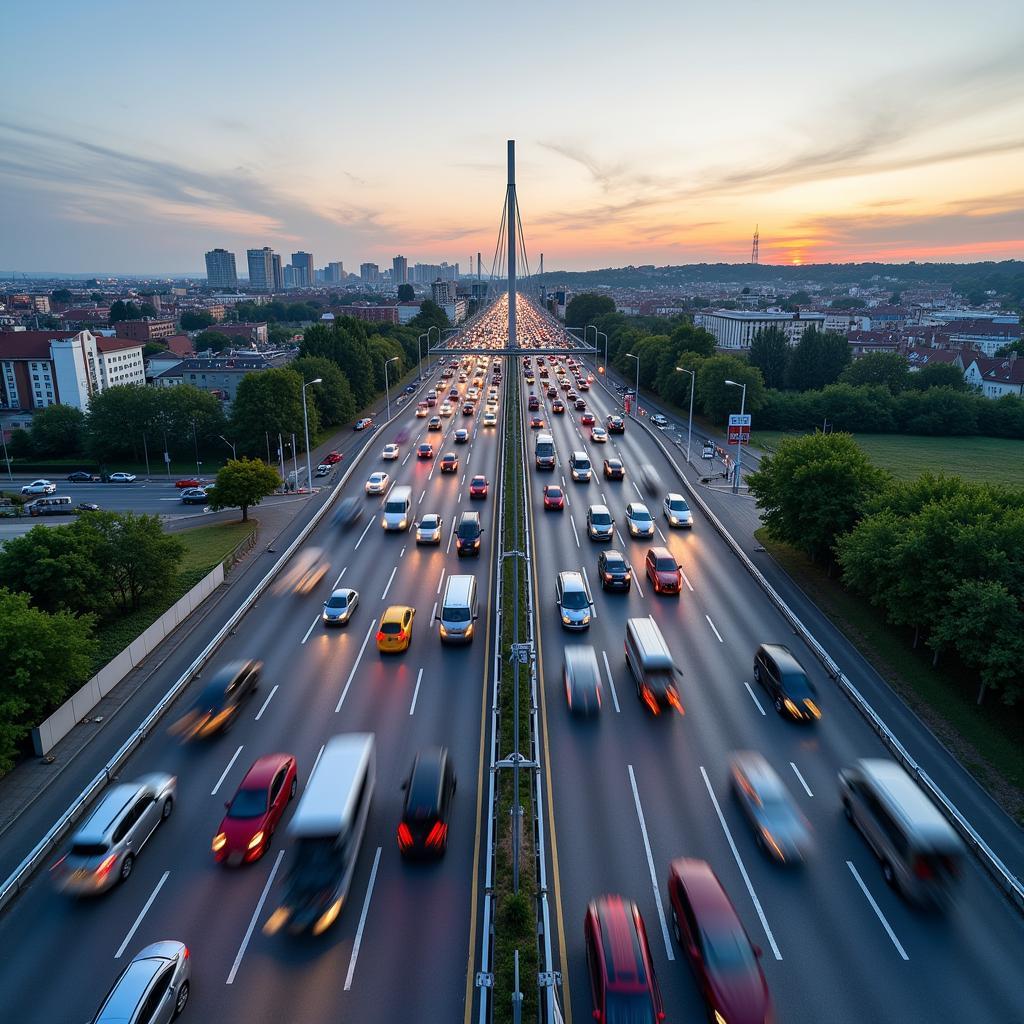 Verkehr auf der A59 Leverkusen Brücke