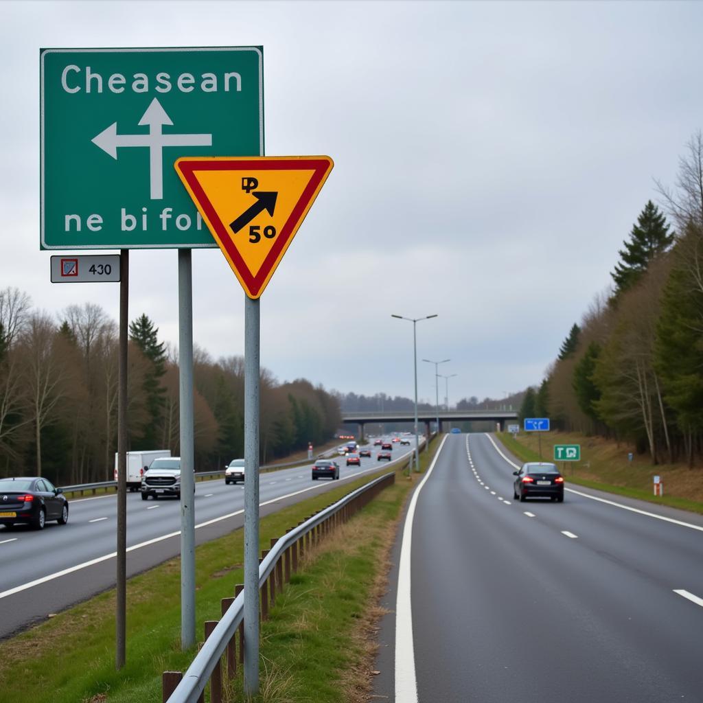 Umleitung auf der A59 Leverkusen: Verkehrsschilder