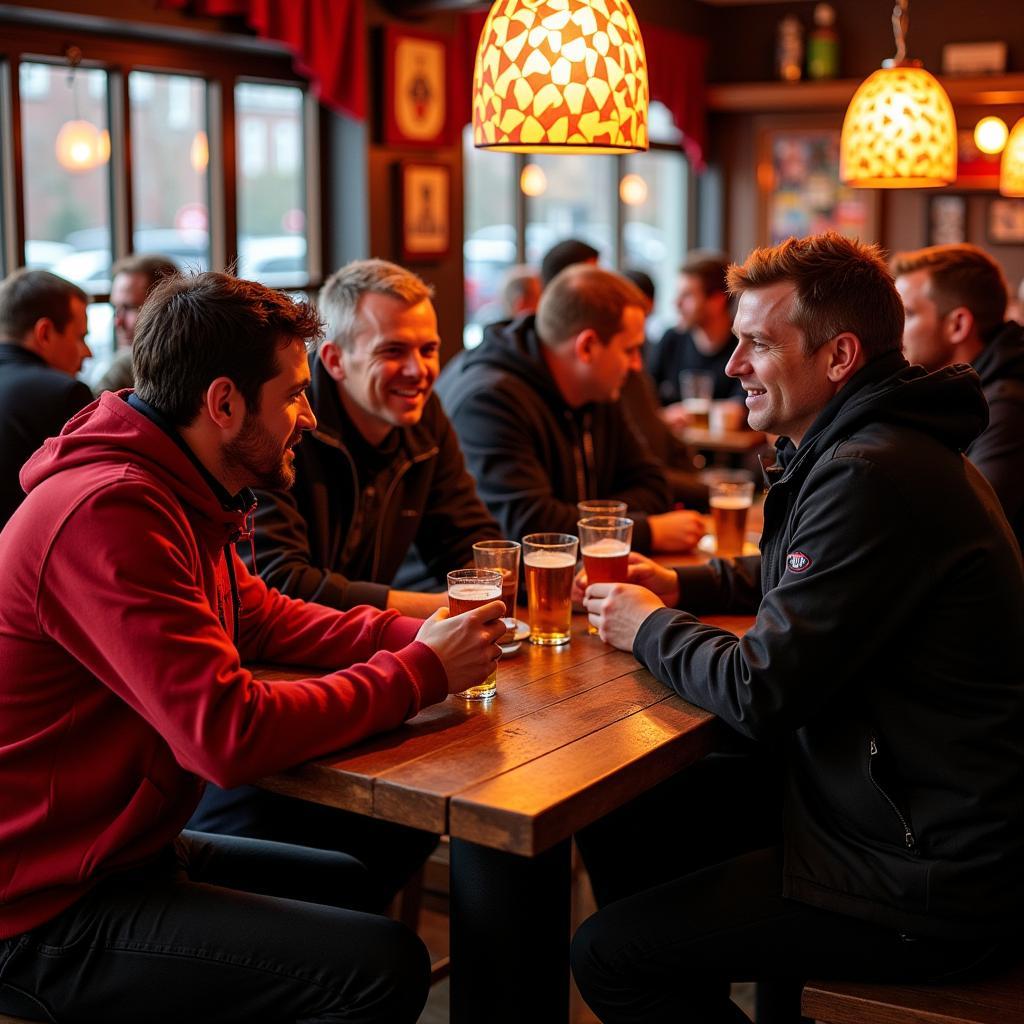 Aachen Leverkusen Entfernung: Fans beider Vereine treffen sich in einer Kneipe vor dem Spiel.