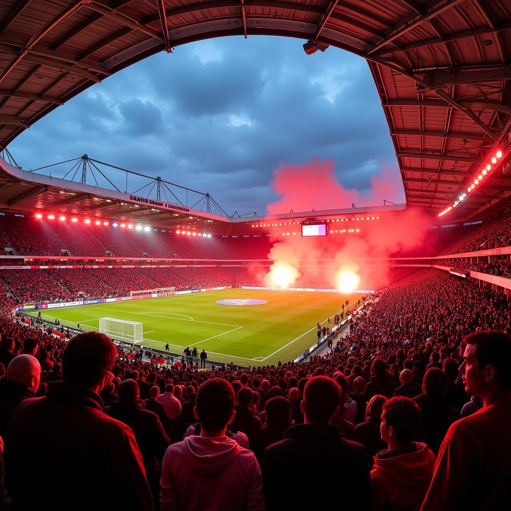 Aachener und Leverkusener Fans im Stadion