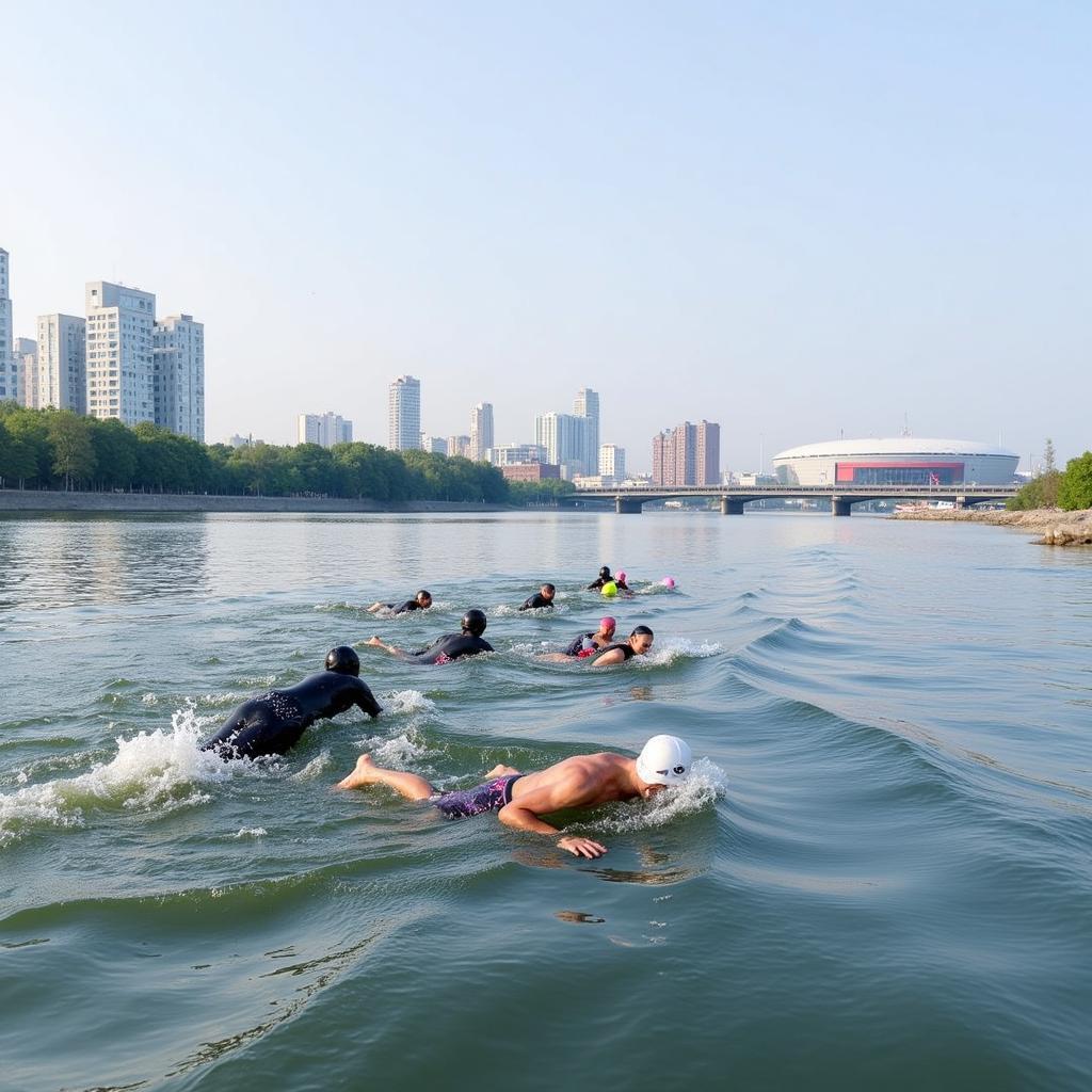 AbenteuerSchwimmen im Rhein bei Leverkusen