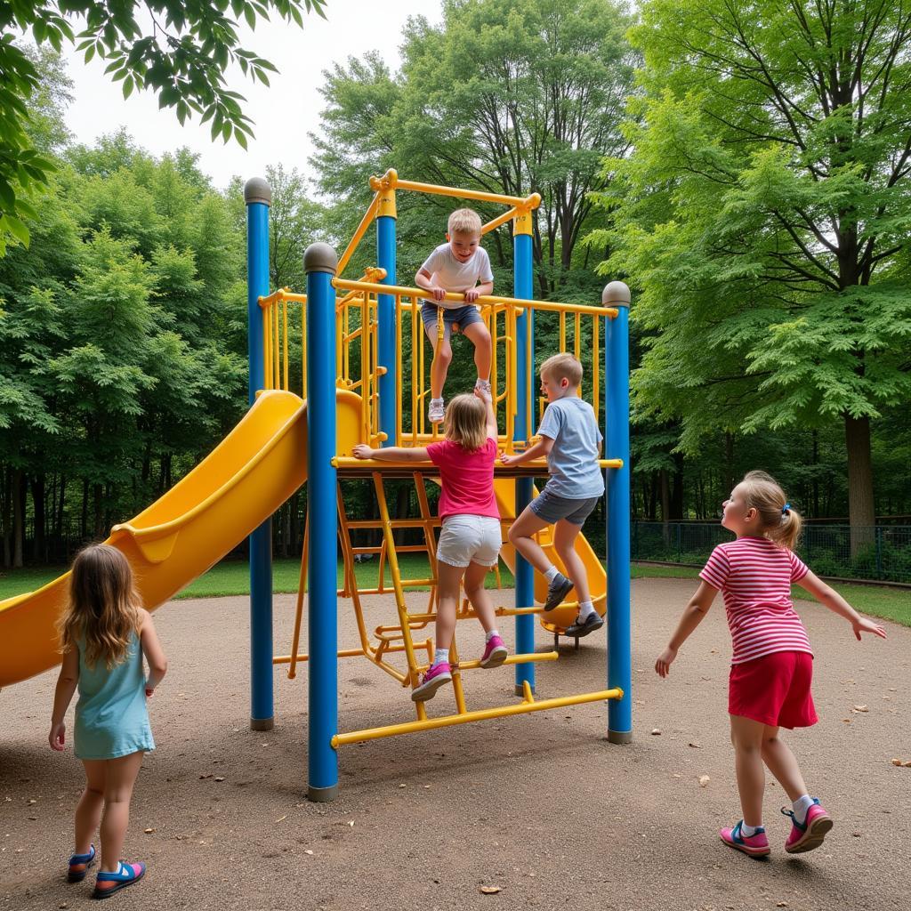 Kinder spielen auf einem großen Klettergerüst