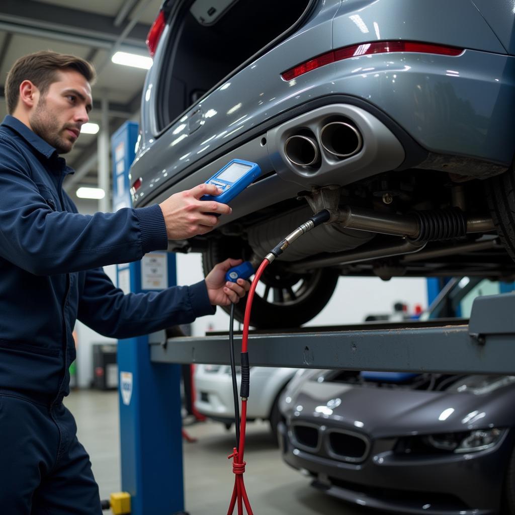 Abgasmessung in einer Leverkusener Werkstatt