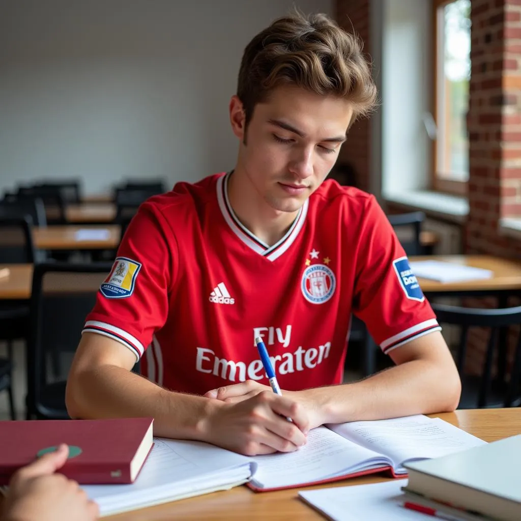 Schüler lernt in Bayer Leverkusen Trikot