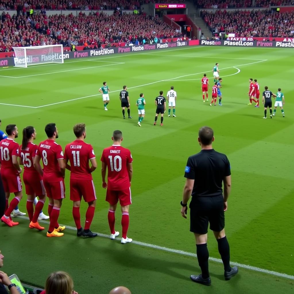 VAR-Einsatz bei einer Abseitsentscheidung im Spiel Leverkusen gegen FCB