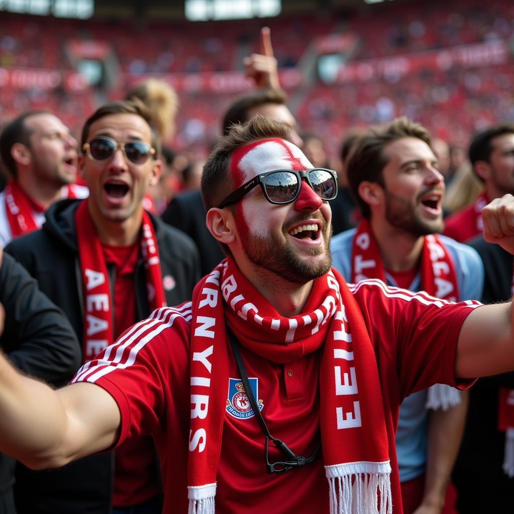 Fans von Bayer Leverkusen feiern einen Sieg