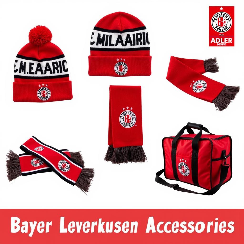 Adler Mode Leverkusen Accessoires:  Mützen, Schals und Taschen mit dem Bayer 04 Leverkusen Logo.