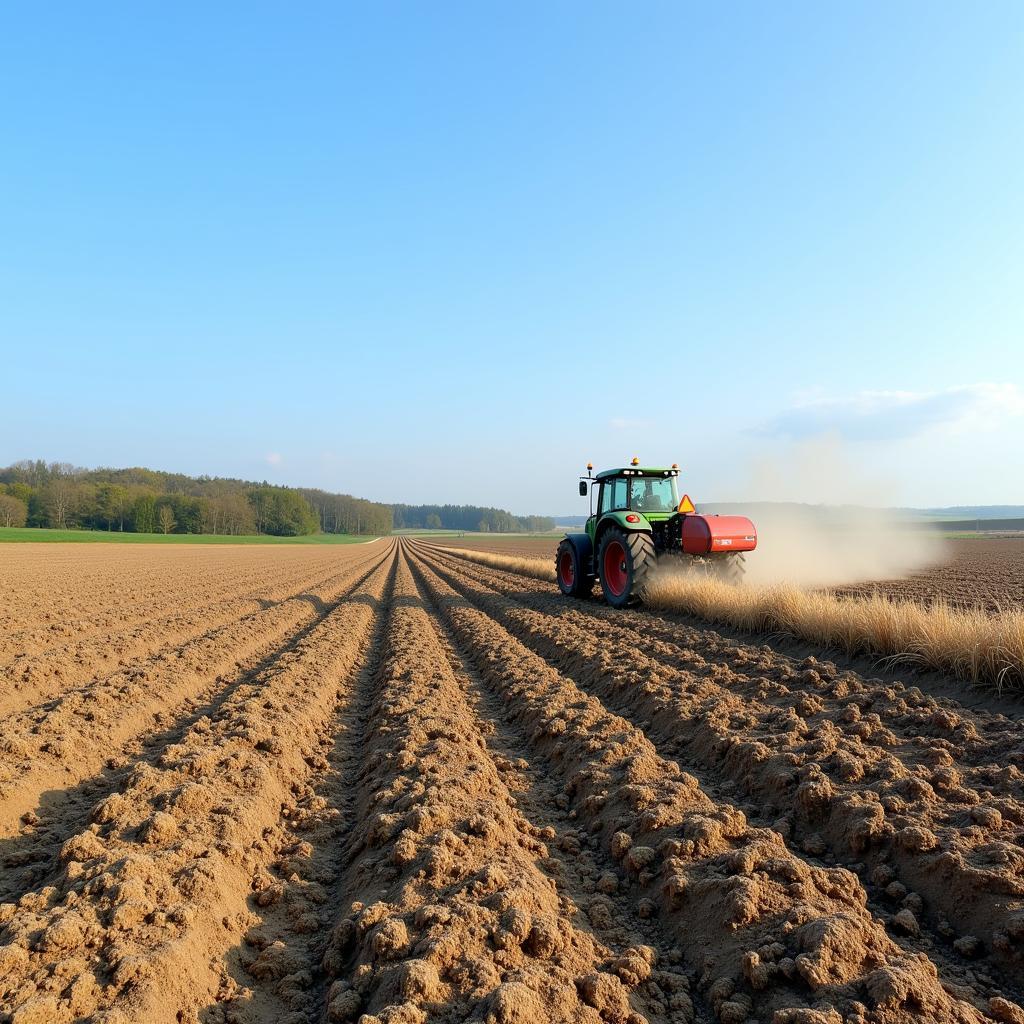 Landwirt bei der Feldbestellung in Leverkusen