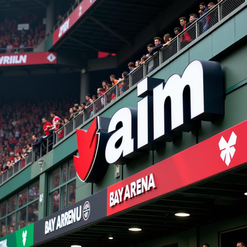 aim GmbH Logo auf der Werbebande in der BayArena