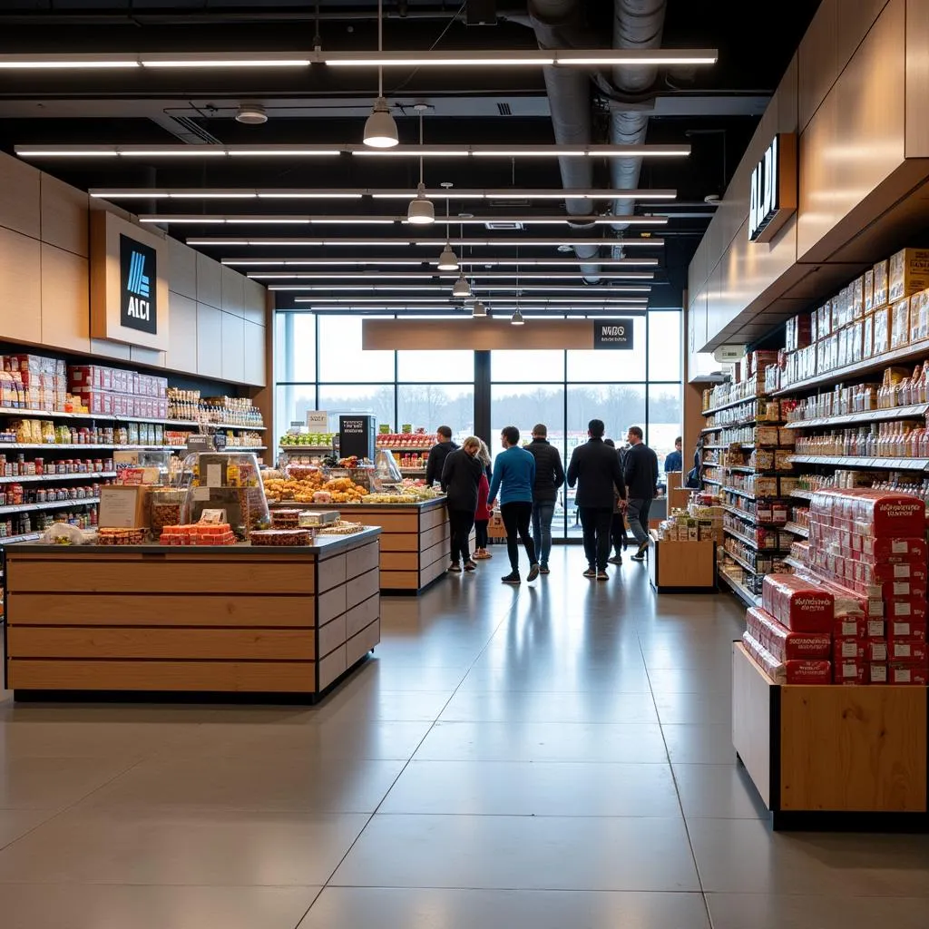 Innenbereich des Aldi-Marktes in Leverkusen Bergisch Neukirchen mit Kunden