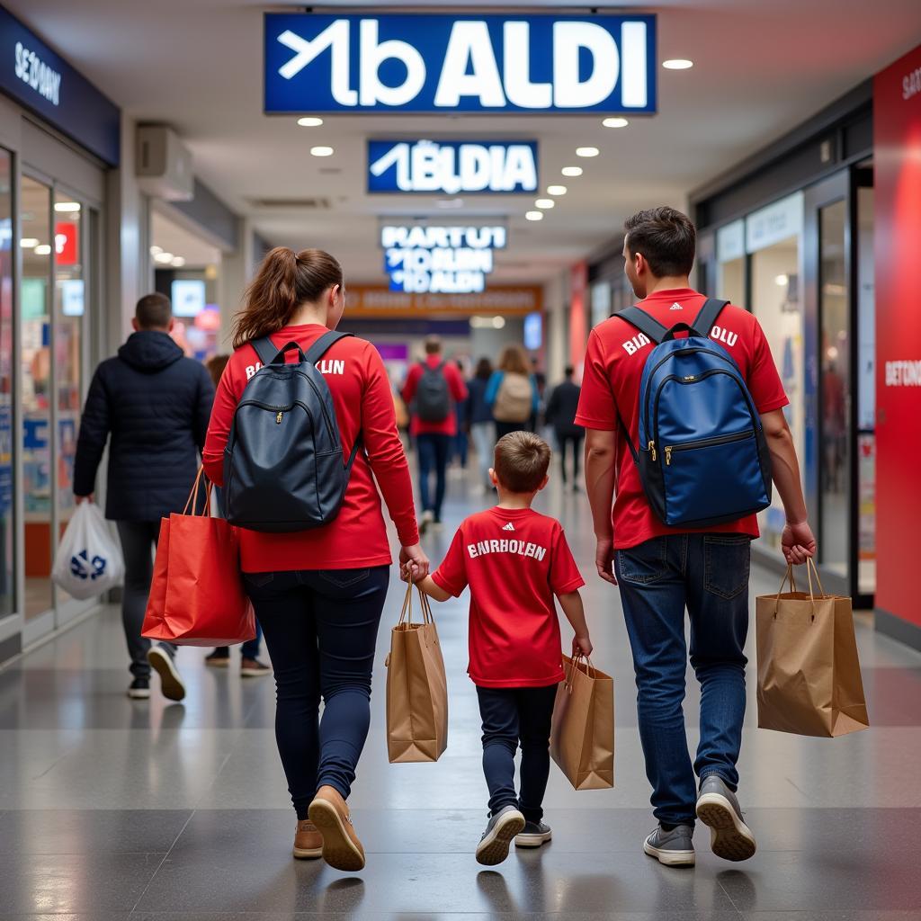 Einkaufen bei Aldi vor dem Bayer Leverkusen Spiel