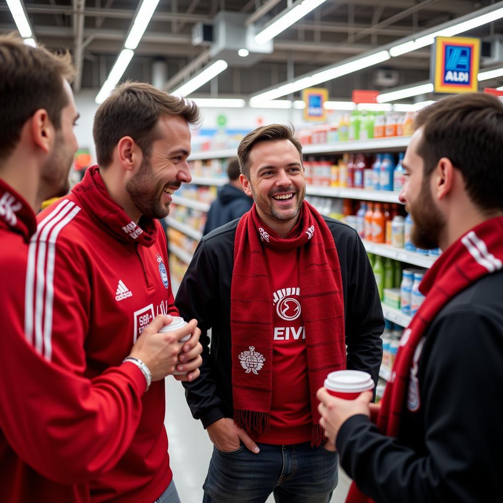 Fußballfans bei Aldi Süd Leverkusen