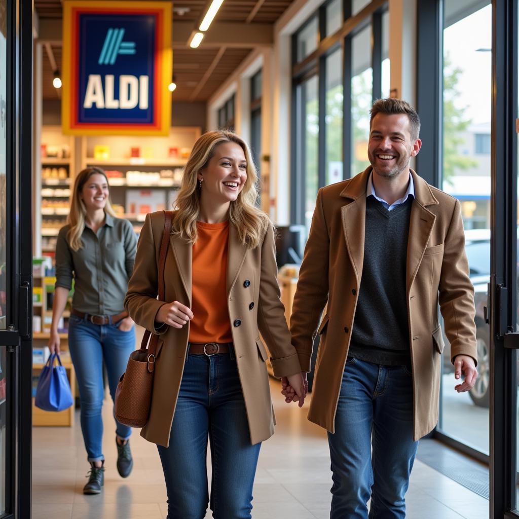 Kunden betreten den neuen Aldi-Markt an der Syltstraße