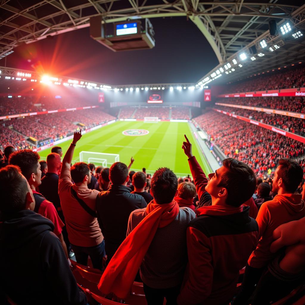 Fans beider Mannschaften feuern ihre Teams enthusiastisch im Stadion an.