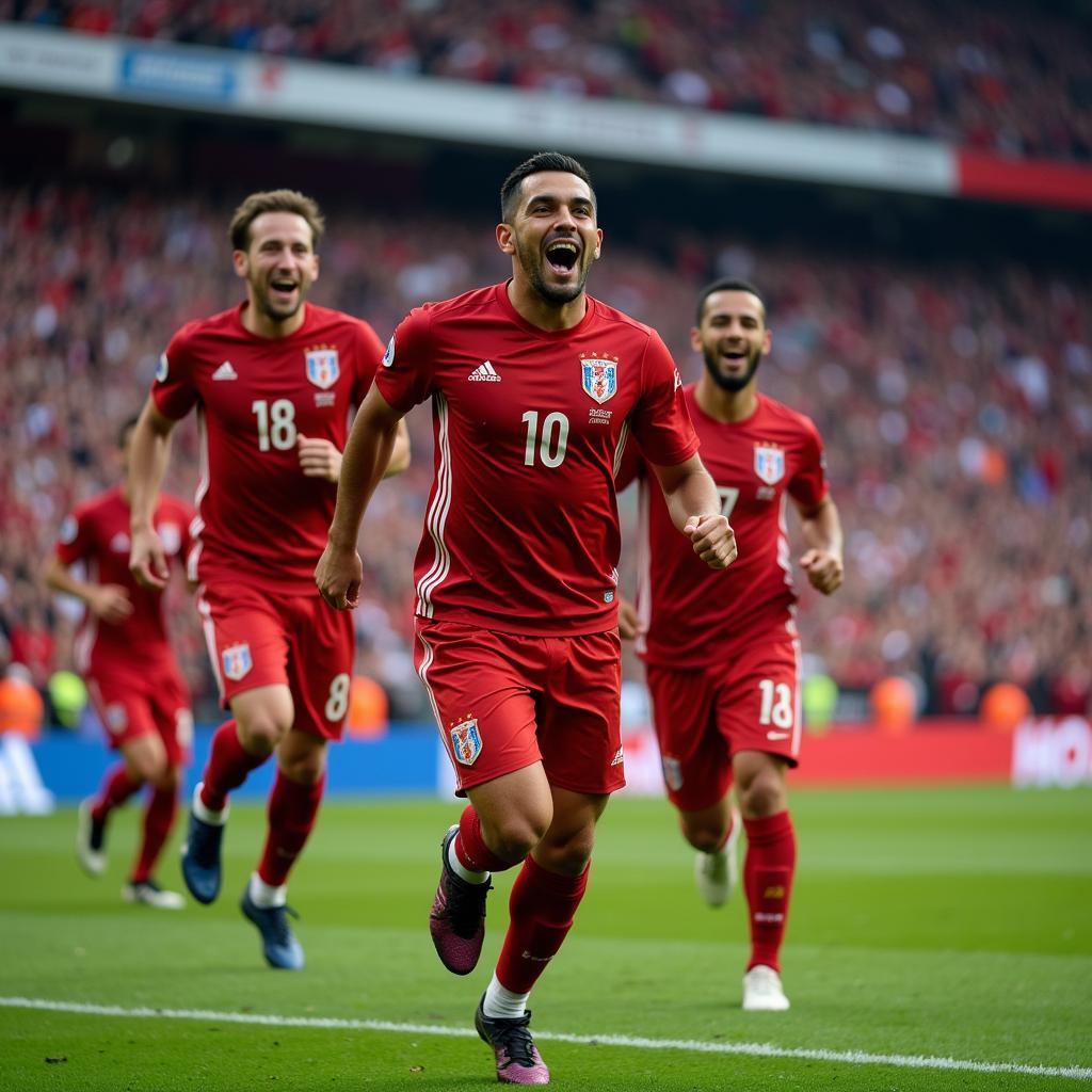 Alex García feiert ein Tor in der BayArena