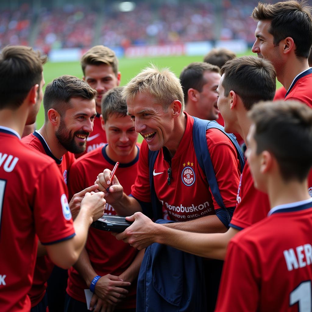 Allan Holdsworth mit Fans von Bayer Leverkusen