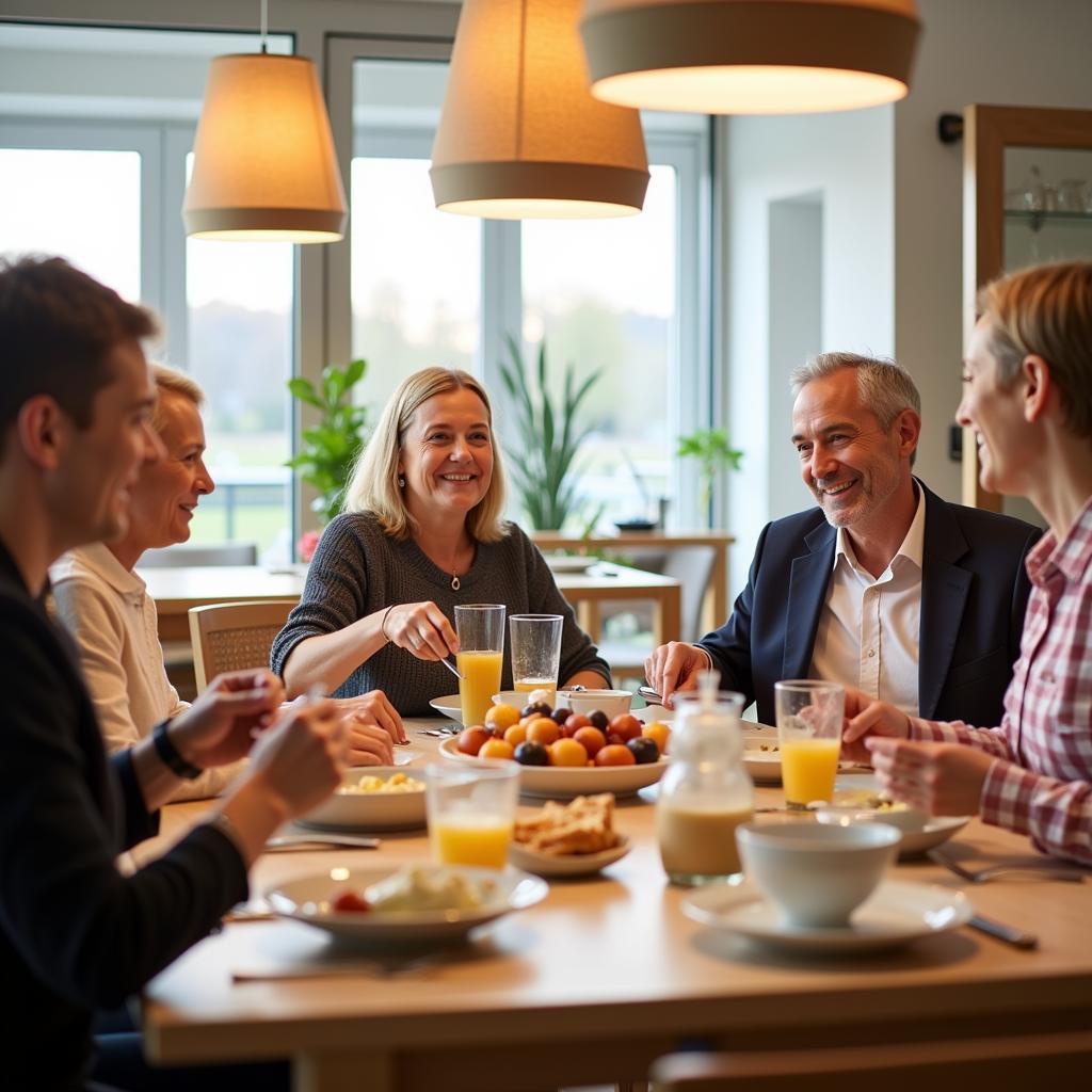 Bewohner des Alloheim Leverkusen essen gemeinsam im Speisesaal