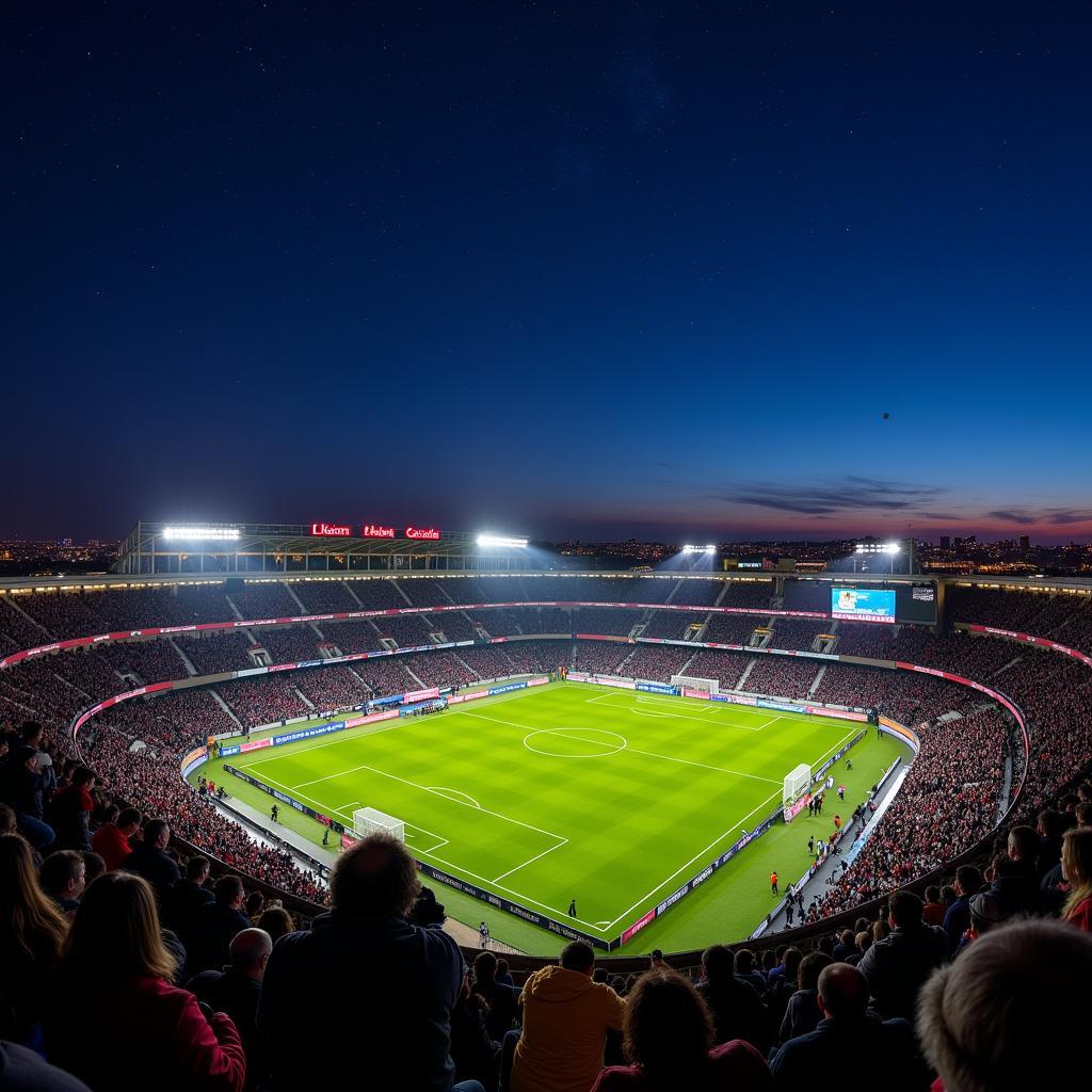 Das Ulrich-Haberland-Stadion in Leverkusen bei Nacht