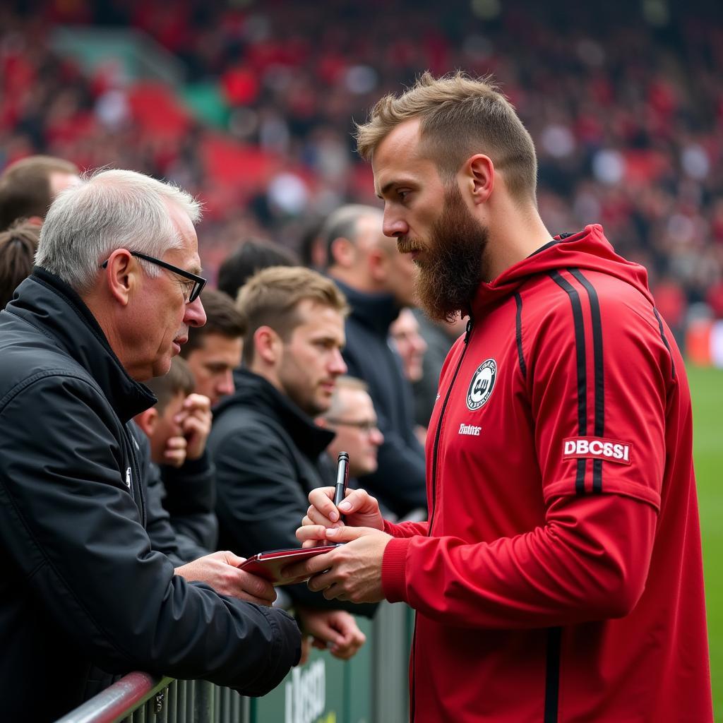 Andre Kneipphof mit Fans von Bayer Leverkusen