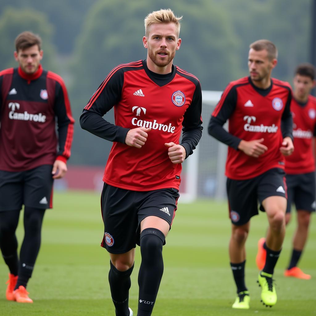 Andreas Lange beim Training mit seinen Bayer Leverkusen Teamkollegen