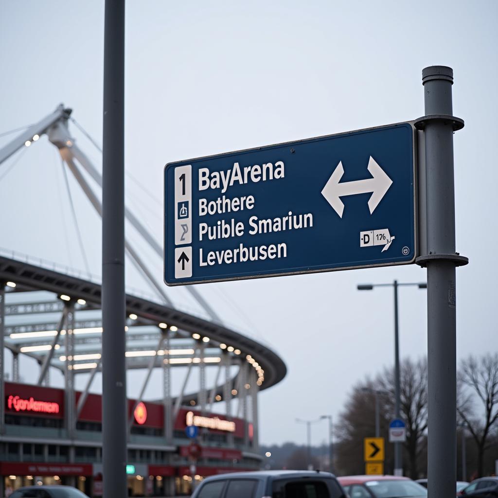 Beschilderung zur BayArena in Leverkusen