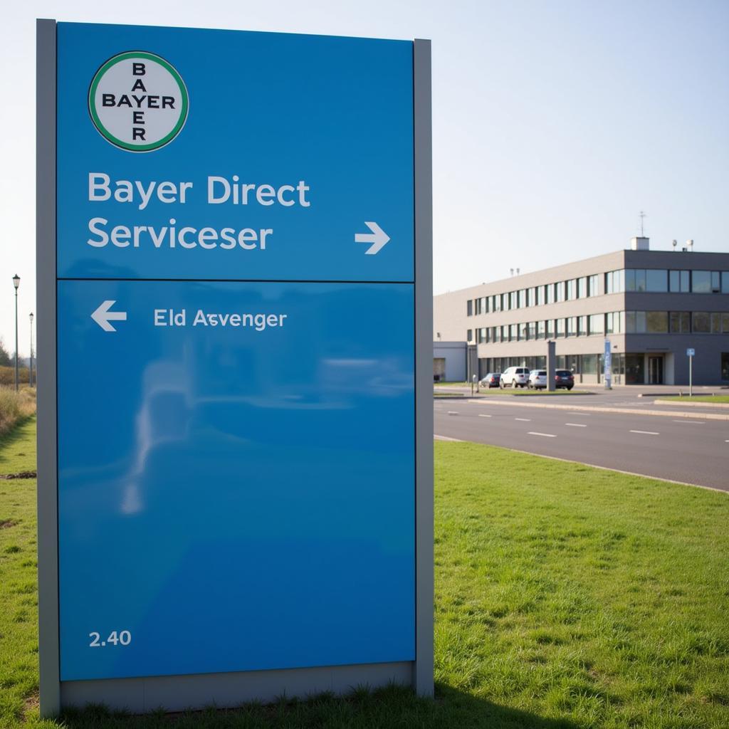 Beschilderung zur Bayer Direct Services GmbH auf dem Bayer-Gelände in Leverkusen