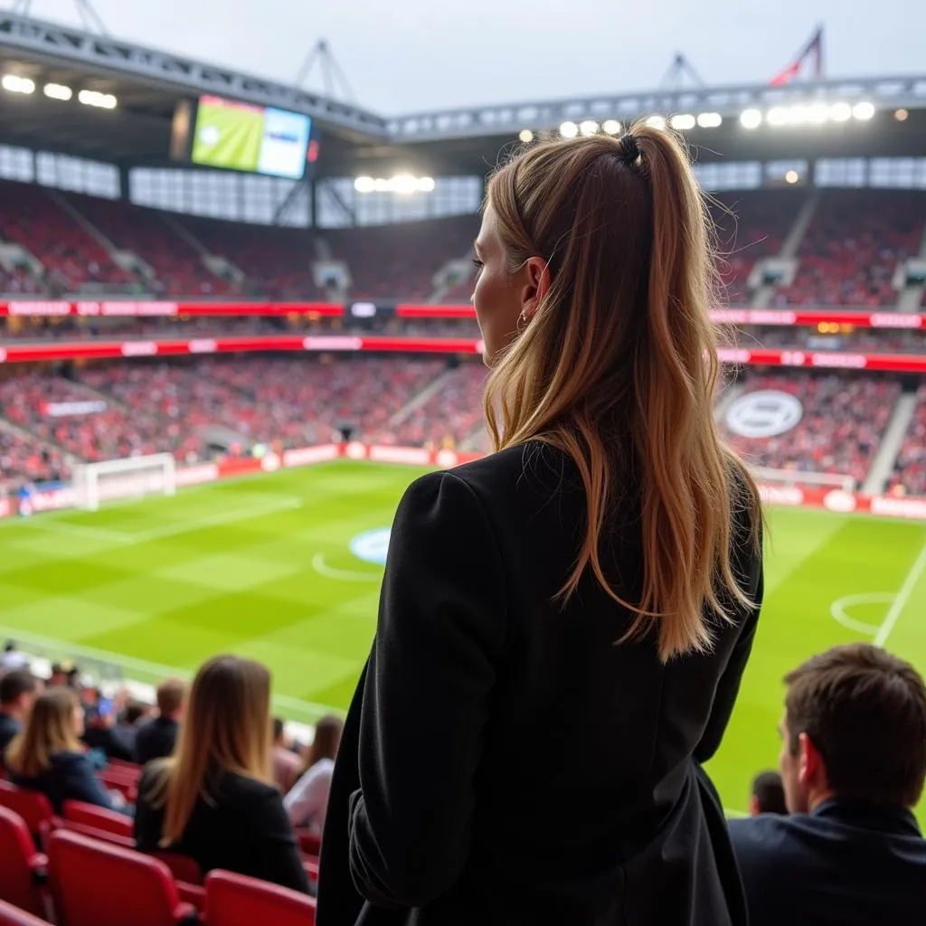 Angela Winkelmann im Stadion BayArena