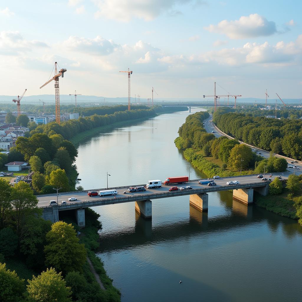 Angeln am Rhein in Leverkusen nahe der A1 Brücke