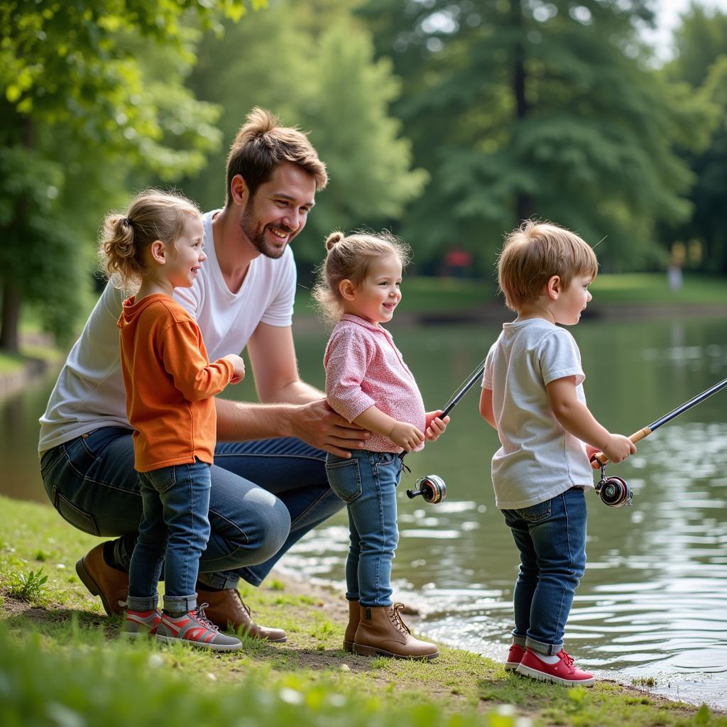 Angeln mit Kindern am See in Leverkusen