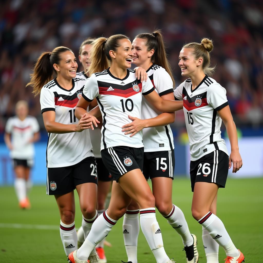 Anika Klawa feiert ein Tor im Trikot der deutschen Nationalmannschaft