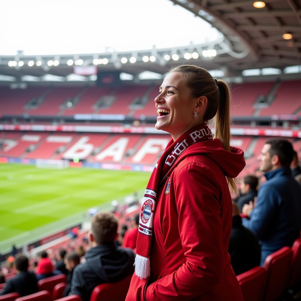 Anja Riedel im Stadion von Bayer Leverkusen