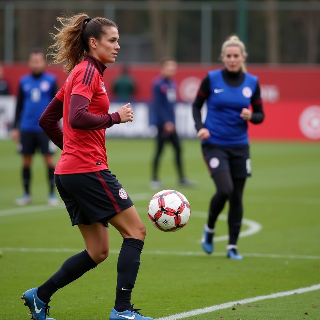 Anja Schweitzer Gonçalves beim Training mit Bayer Leverkusen