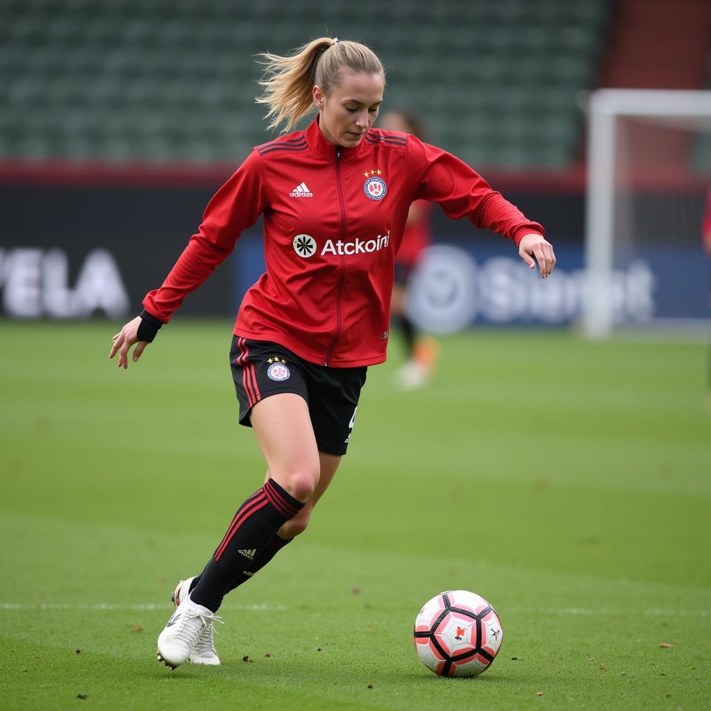 Annika Lange beim Training mit Bayer 04 Leverkusen