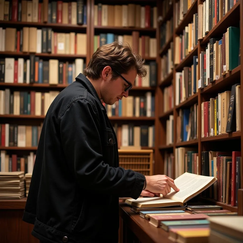 Stöbern nach Büchern in einem Antiquariat in Leverkusen